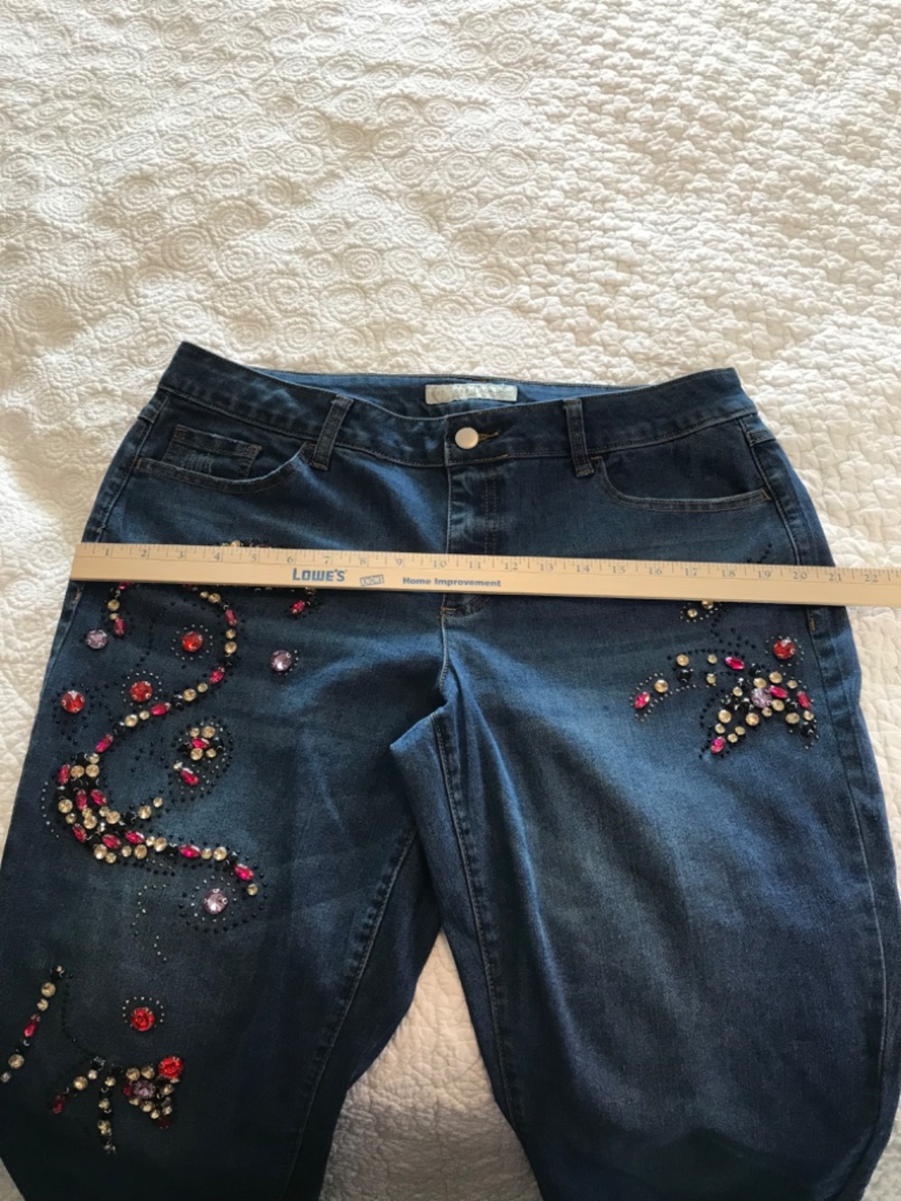 C EST. 1946 Denim colorfully rhinestoned straight legged jeans (14P) —SMALL FLAW - Picture 7 of 16